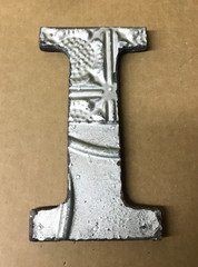 Decorative Salvaged Tin Ceiling 8″ Patchwork Shabby Silver Letter I Old 199-26B