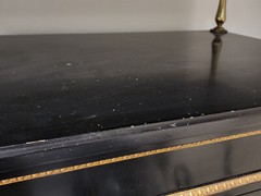 RARE CHIC 40’s GROSFELD HOUSE BLACK LACQUERED CABINET w/ CANE WORK & BRASS