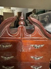 Antique Vintage Mahogany Salesman Sample Miniature Highboy Chest Clam Shell Rare