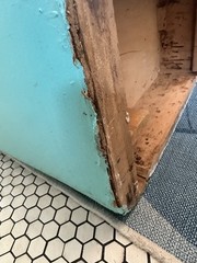 Vintage Wood Free standing Cabinet Turquoise End Cap 50’s Right Side 70in