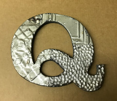 Decorative Salvaged Tin Ceiling 8″ Patchwork Shabby Silver Letter Q Old 201-26B
