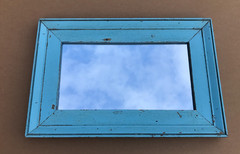 VTG Salvaged 18×27 Shabby Blue 2-Piece Wood 11×20 Mirror Chic Old 1617-25B