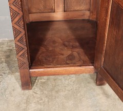 50″ Tall Pair of Vintage French Solid Oak Wood Highly Carved Gothic Cabinets