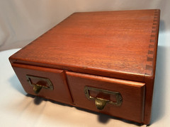 Antique Wood 2 Drawer Index Card Cabinet Recipe File Library Cabinet Dovetails