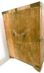 Antique Japanese Four Drawer Heavy Wooden Cabinet with Metal Detail