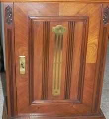ANTIQUE ART NOUVEAU FRUITWOOD & BRASS WALL CABINET.