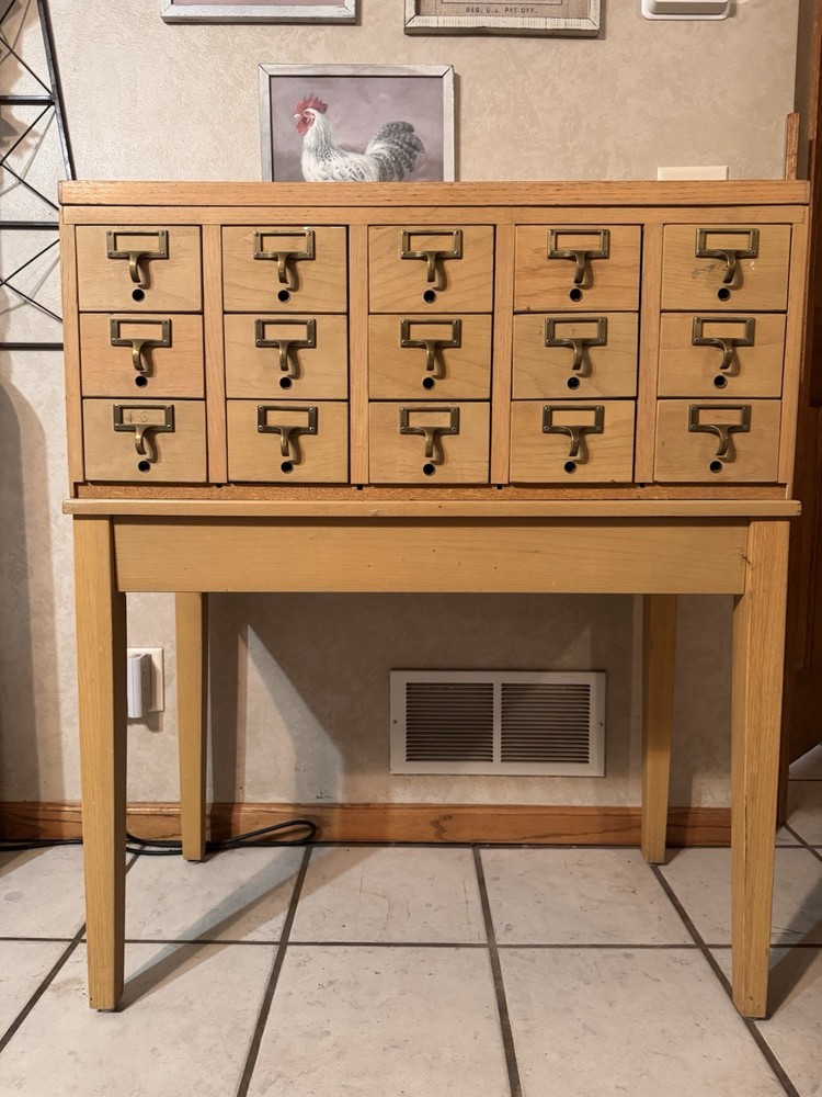 Mid-Century Modern 15-Drawer Library Card Catalog Apothecary, Etc