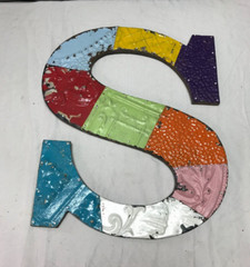 Decorative Salvaged Tin Ceiling 17″ Patchwork Mix Color Metal Letter S 1597-23B