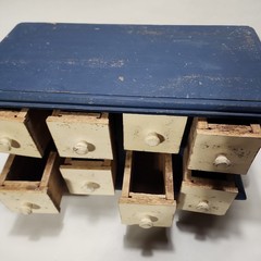 Vintage Blue & Cream Table Top Wooden 8-Drawer Spice Apothecary Chest Cabinet