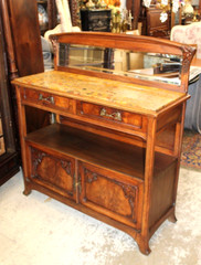 French Antique Burled Walnut Art Nuovo Marble Top Server Cabinet