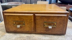 Vintage Wood Shaw Walker Card Catalog 2 Drawer Tiger Oak Library File Cabinet