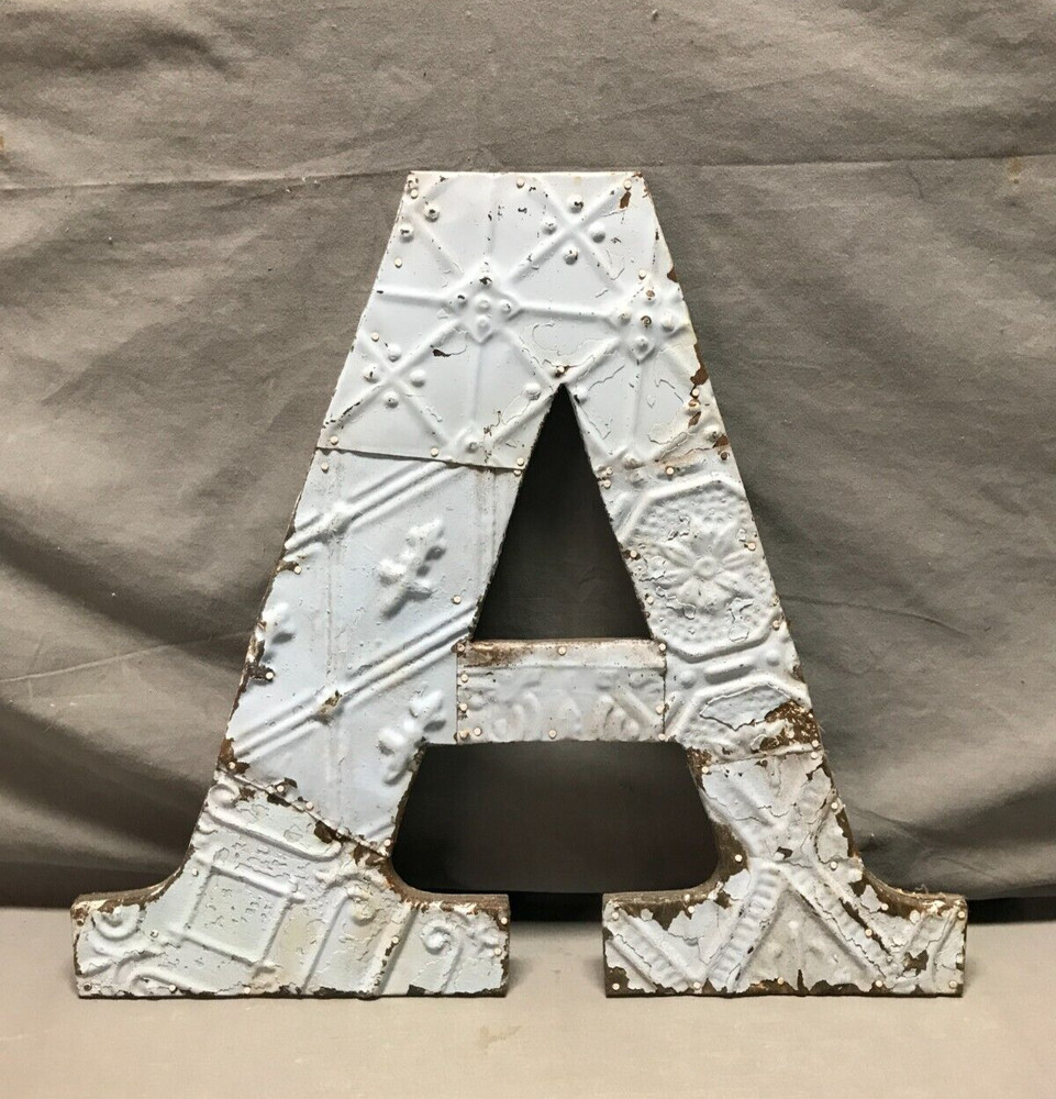 Decorative Salvage Tin Ceiling 16″ Patchwork Blue Metal VTG Letter A 1795-24B