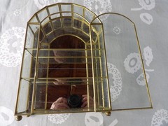 Vintage brass & glass cabinet for tabletop or wall 12″ tall