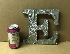 Decorative Salvaged Tin Ceiling 8″ Patchwork Shabby Silver Letter E Old 196-26B