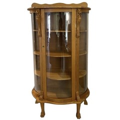 Early 1900s Lion Heads Claw Feet Oak Display Curio Cabinet Cupboard With Key