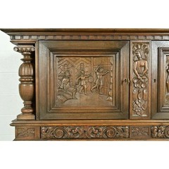 Antique Danish Renaissance Revival Carved Oak Bar Cabinet, Circa 1890s