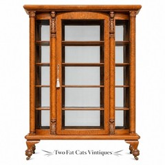 Antique Oak Triple Curved Glass China Cabinet | Carved Lion Head & Claw Foot