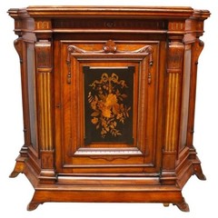 Renaissance Revival Ebonized Walnut Paneled Credenza With Marquetry & Inlay