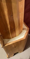 JP Callahan Custom Tiger Maple Two-Part Corner Cupboard with Shell Carving