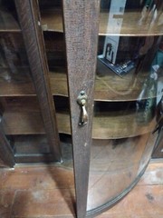 Antique Victorian Empire Oak China Cabinet Bow/Curved Glass Front 62H x42W x16D