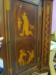 Antique Apothecary Corner cab English Penwork late C1700 Walnut holly inlay