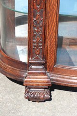 Victorian Heavily Carved Tiger Oak Bow Front China Display Cabinet Horner Flint