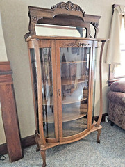 Antique Victorian Art Nouveau triple Curved glass Oak China curio cabinet