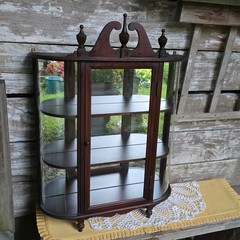 1940s Ferguson Mahogany Curved Glass Mirror Curio Case Wall Cabinet