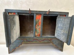Rare Antique Hand-Painted Wooden Cabinet Cupboard Chest – Folk Art Rustic Decor