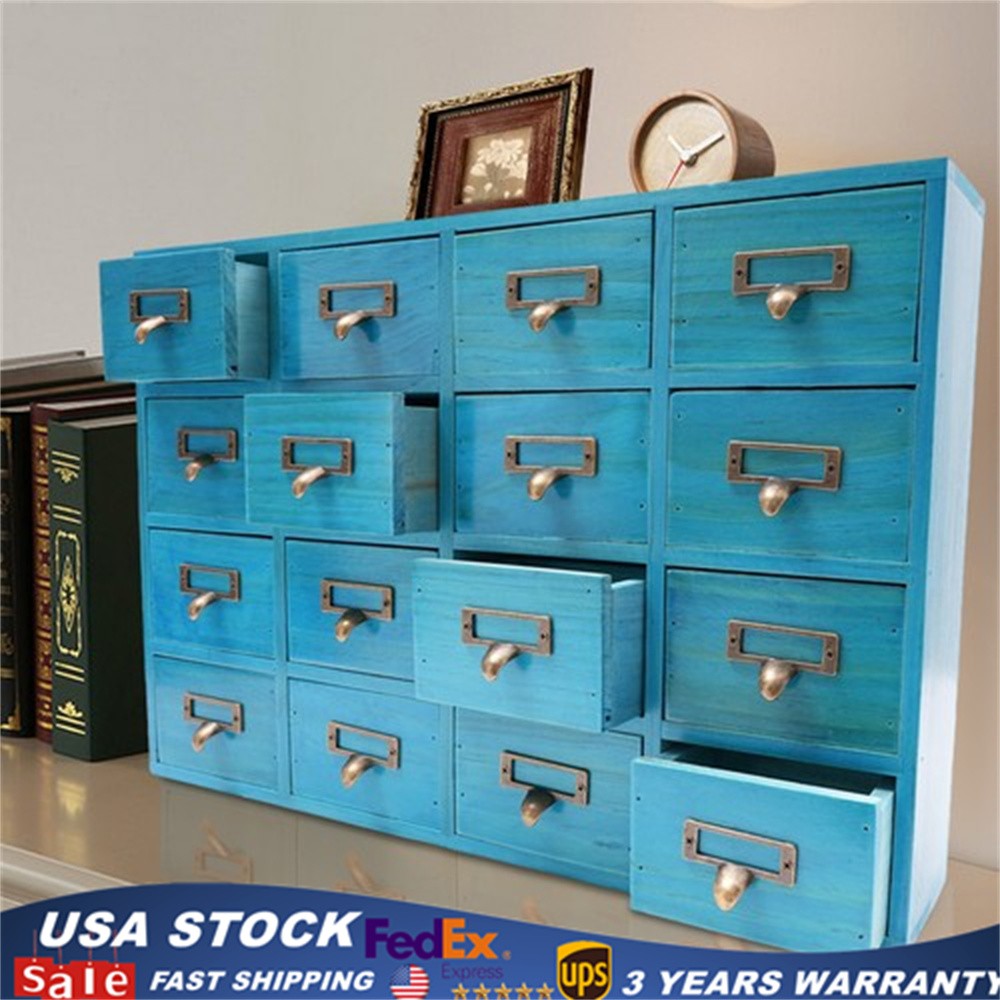 16 Drawer Apothecary Cabinet Library Card Catalog Cabinet Tabletop Vintage Apot