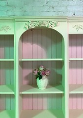 Painted Cottage Shabby Chic French Bookcase / China Hand Made Display Cabinet