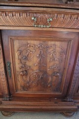 Antique Gothic Renaissance Revival Craved Dragon Buffet Cabinet Cupboard Hutch