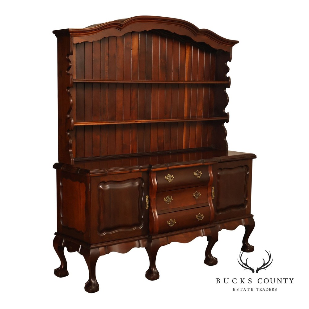 Queen Anne Style Welsh Two Piece Open Hutch Cabinet With Carved Claw & Ball Feet