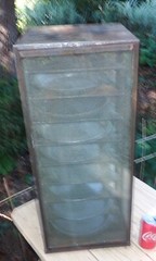 ANTIQUE PRIMITIVE COUNTRY STORE TIN PIE PAN SAFE SCREEN CUPBOARD DISPLAY CABINET
