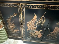 Vintage Drexel Heritage Asian Chinoiserie Black China Cabinet Curio Storage