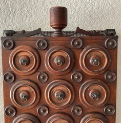 Antique Arts Crafts Unique 12 Drawer Wall Spice Cabinet Copper Labels