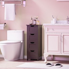 Bathroom Floor Cabinet Brown Side Storage Organizer 4 Drawers Next to Toilet