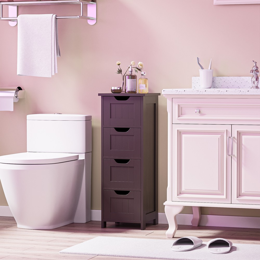 Bathroom Storage Cabinet Side Cabinet with 4 Drawers Entryway Cupboard Brown