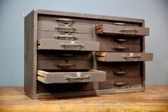 Antique 15 Drawer Wood Apothecary Cabinet Vintage Tool Box typeset watchmaker