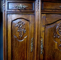 Antique French Oak Sideboard w/Marble Top,3 Doors.w/Carved Foliate & Shells 1930