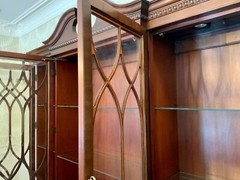 Vintage Two-Piece Hickory Chair Mahogany Breakfront China Cabinet