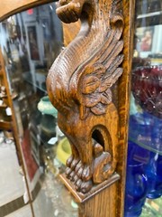 Stunning Antique Oak China Cabinet W/Griffins, Beautiful Wood Grain, Light Added