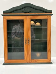 Vtg Hanging Wall Cabinet Glass Doors Display Shelves Cottagecore Green