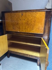 Aase Dreieri Mobler 1930’s brown and blond bird’s eye wood bar cabinet