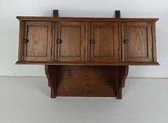 large Wall Cabinet Console Coat Hat rack Carved Wood French Fleur de lis Hooks V