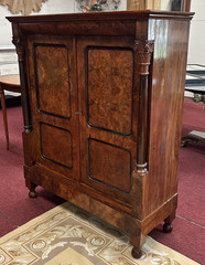 Mid 20thC Danish Burl Walnut Cocktail / Wine Glass Bar Liquor Cabinet