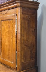 Antique French Elm Deux Corps Buffet Cabinet with Inlay and Fitted Interior