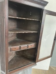 Antique Hanging Corner Cupboard cabinet Carved Flemish Oak with drawers