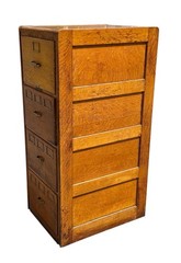 Antique Arts & Crafts Tiger Oak Four Drawer Office File Cabinet – Brass Hardware