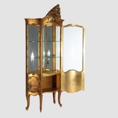Giltwood Bombay Serpentine Vitrine With Verdis Martin Panels c1890
